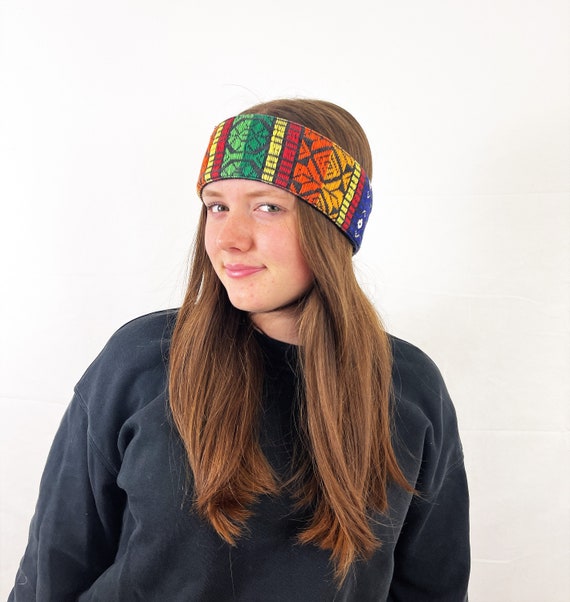 Vintage Guatemalan Rainbow Winter Ear Warmer Ski H