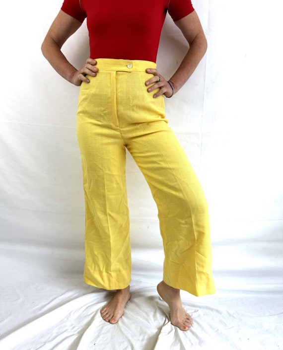 Vintage 1970s 70s Yellow Kolortron Wide Leg Legge… - image 1