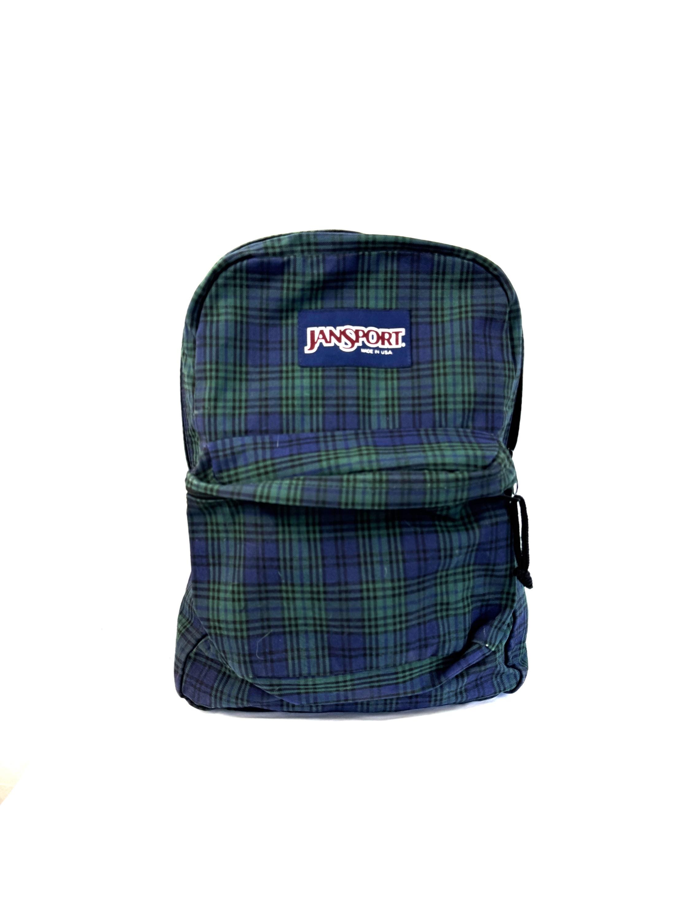 Vintage 1990s 90s Blue Green Plaid Jansport Backpack - Made in the