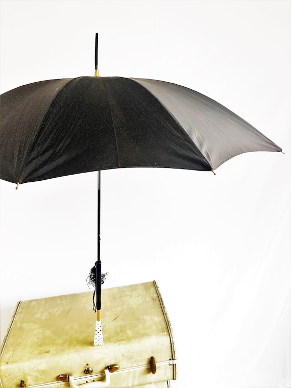 Vintage 1970s 70s Black Umbrella Parasol