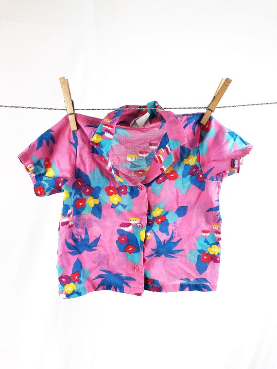 Vintage 1980s 80s KIDS SIZE Hawaiian Shirt - Size