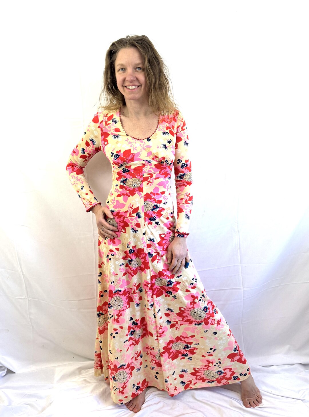 Vintage 1970s 70s Tropical Floral Luau Tiki Hawaii Hawaiian Maxi Dress ...