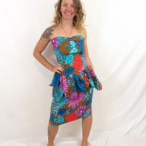 Super 80s 1980s Vintage Floral Fun Strapless Ruffled Ruched Party Dress Robbie Bee Size 14 image 2