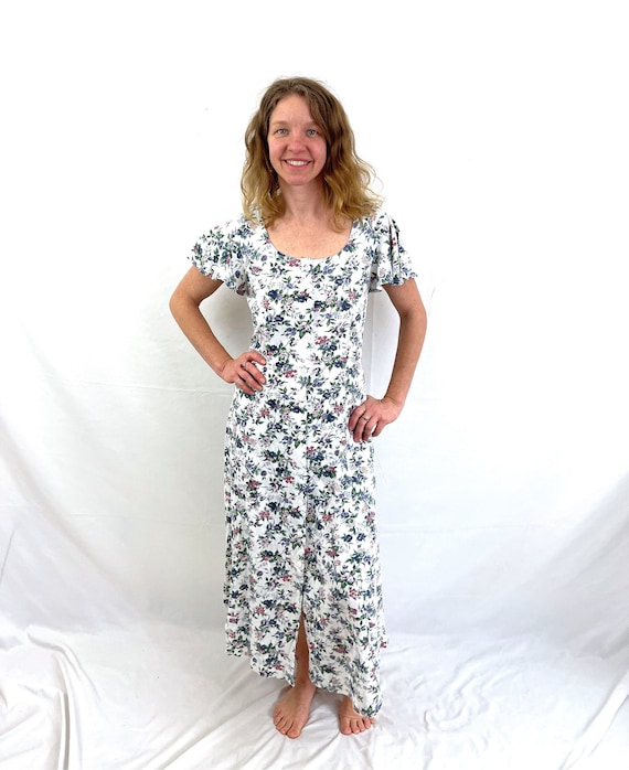 Vintage 80s 1990s Floral Summer Flower Maxi Dress… - image 1