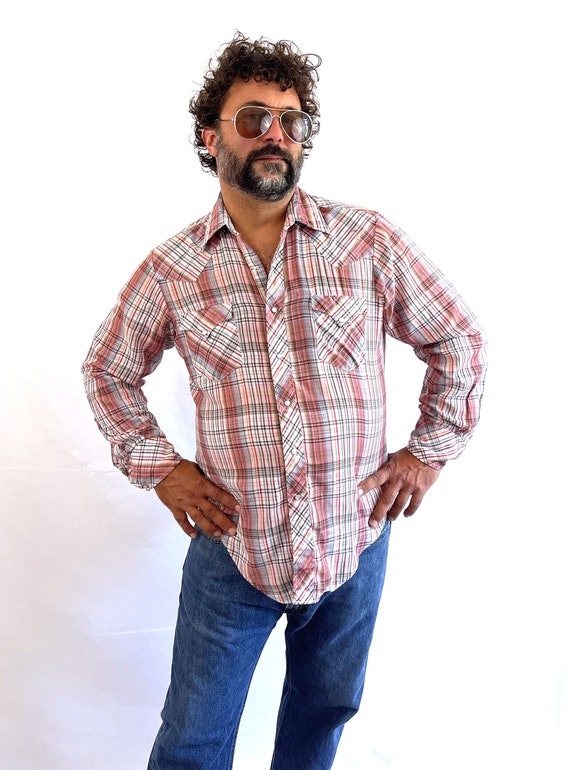 Vintage 1970s 80s Plaid Pearl Snap Shirt - Trail B