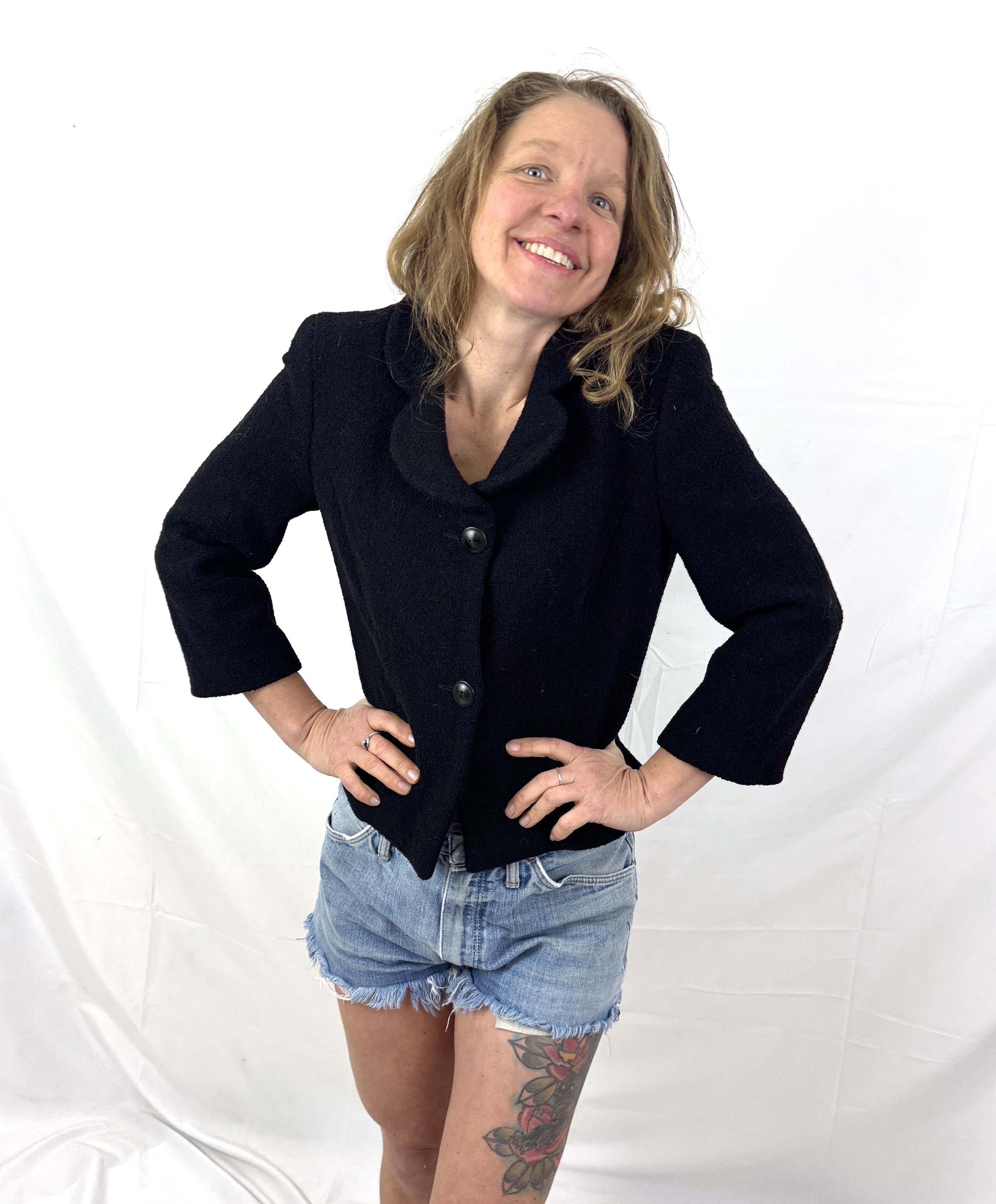 Vintage 1990s 90s Barneys New York Black Wool Jacket - Made in