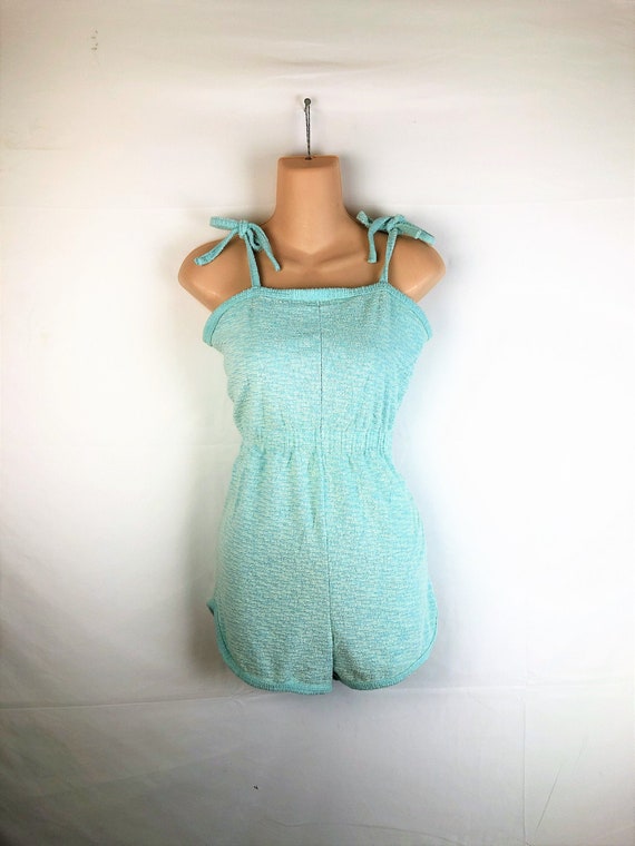 Vintage Terry Cloth Teal 80s 1980s Onesie Summer R