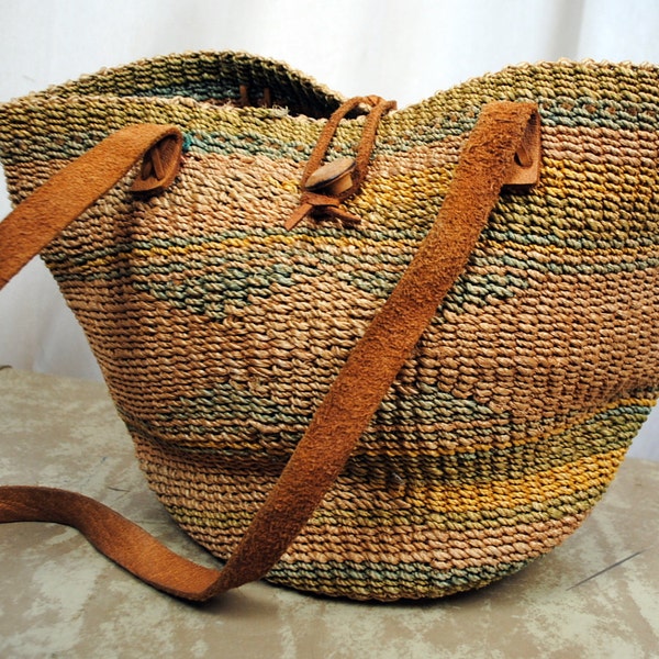 Vintage Ethnic Woven and Leather Purse Tote