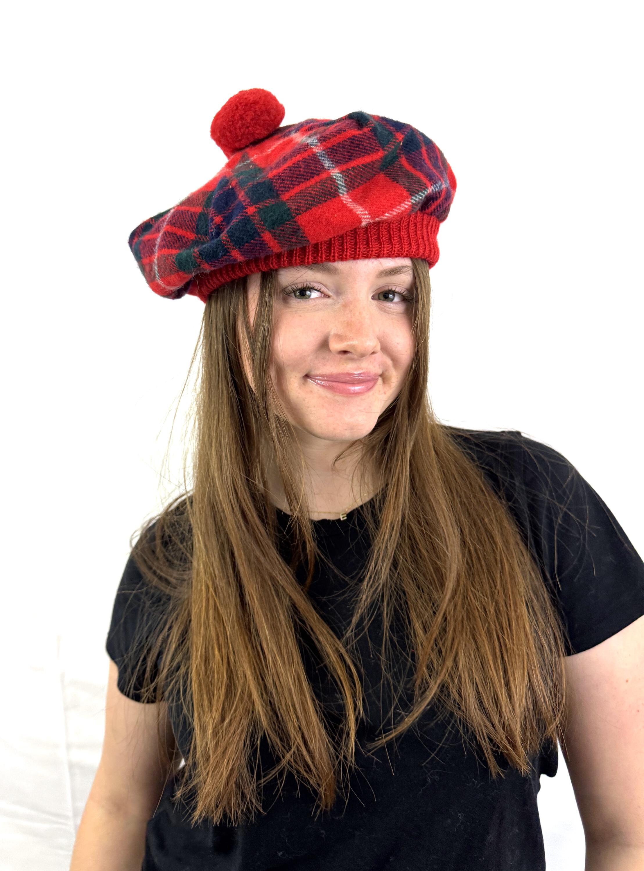 Vtg Sweet Potatoes Berkeley Red Wool Beret Plaid Bow & Buttons - Made in USA Just a handful of some of the berets we have here at our  main image 3