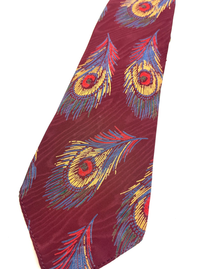 Vintage 40s 50s 1940s Rayon Necktie Tie American Game Birds Cheney Cravats Peacock image 1