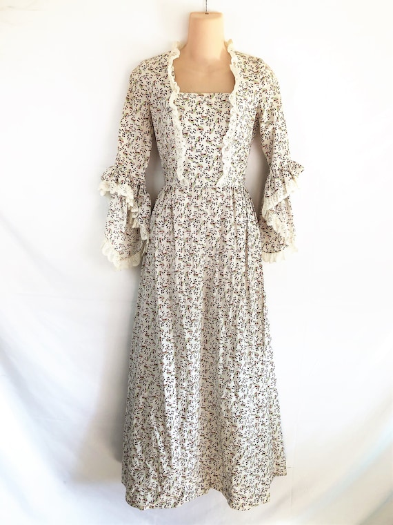 RARE Vintage Gunne Sax Style Hippie Maxi Bird Prin