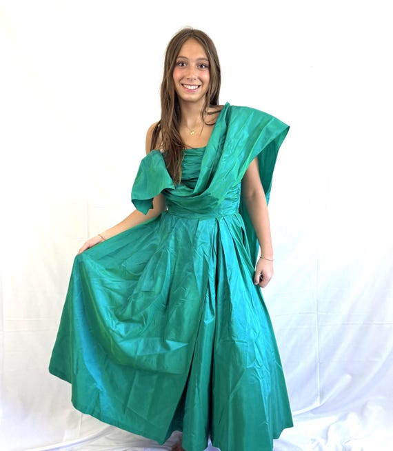 cotillion cocktail dress Vintage 1950s 50s Designer Strapless WOW Green Blue Iridescent Cocktail Gown Dress - Cotillion Formals
