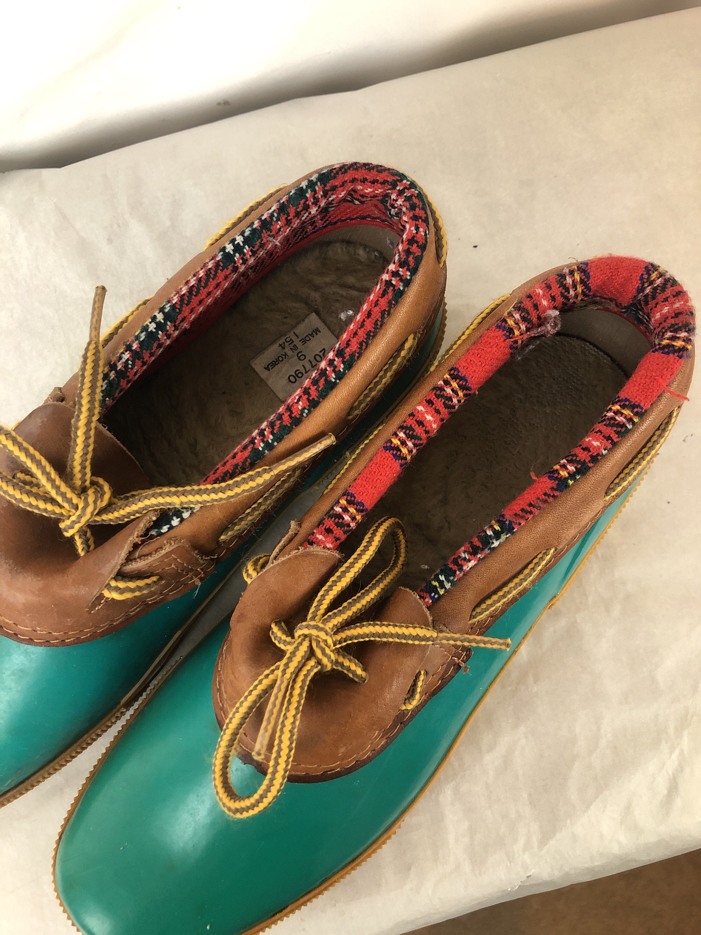 Vintage Lands End Green Duck Boots Leather and Rubber Size 9 Etsy