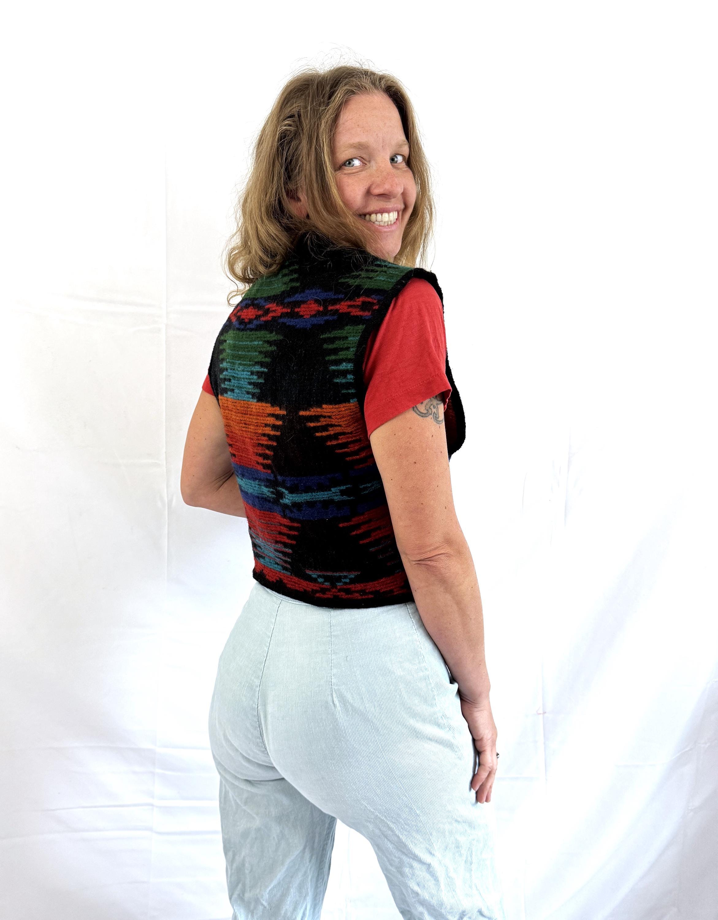 Vintage 1990s 90s Woolrich Wool Vest - Sunset Rainbow Striped