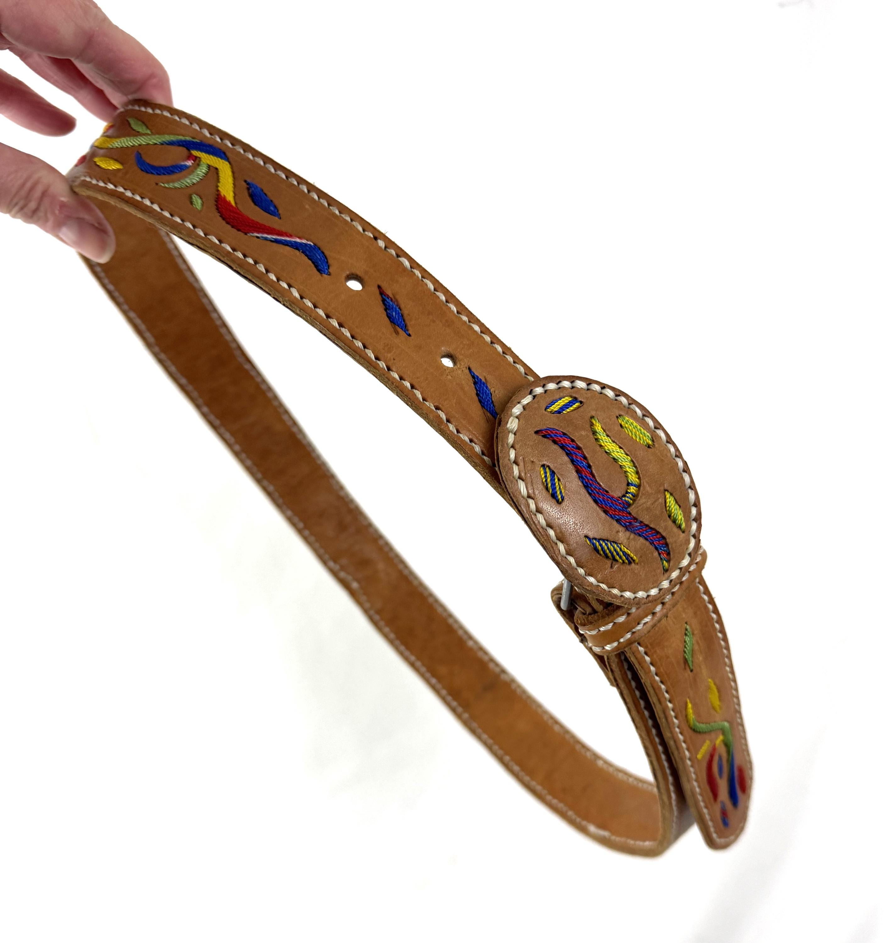 Vintage Handmade Rainbow Embroidered Rainbow Leather Belt - Etsy display picture 2