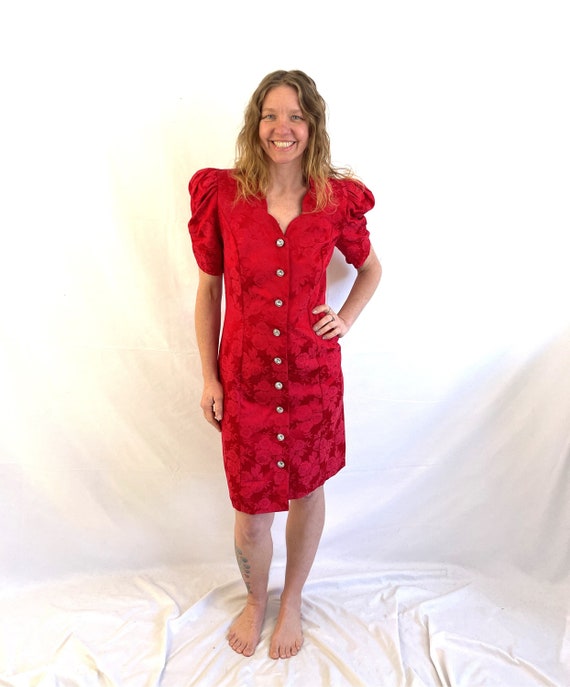 Vintage 1980s Red Fitted Party Dress - All That J… - image 2