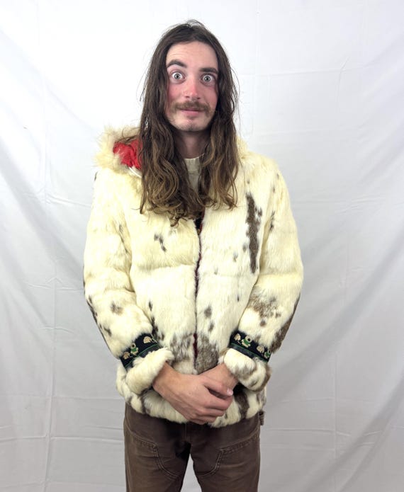 Vintage 1950s 50s Real Rabbit Fur Hooded Winter Quilted Coat