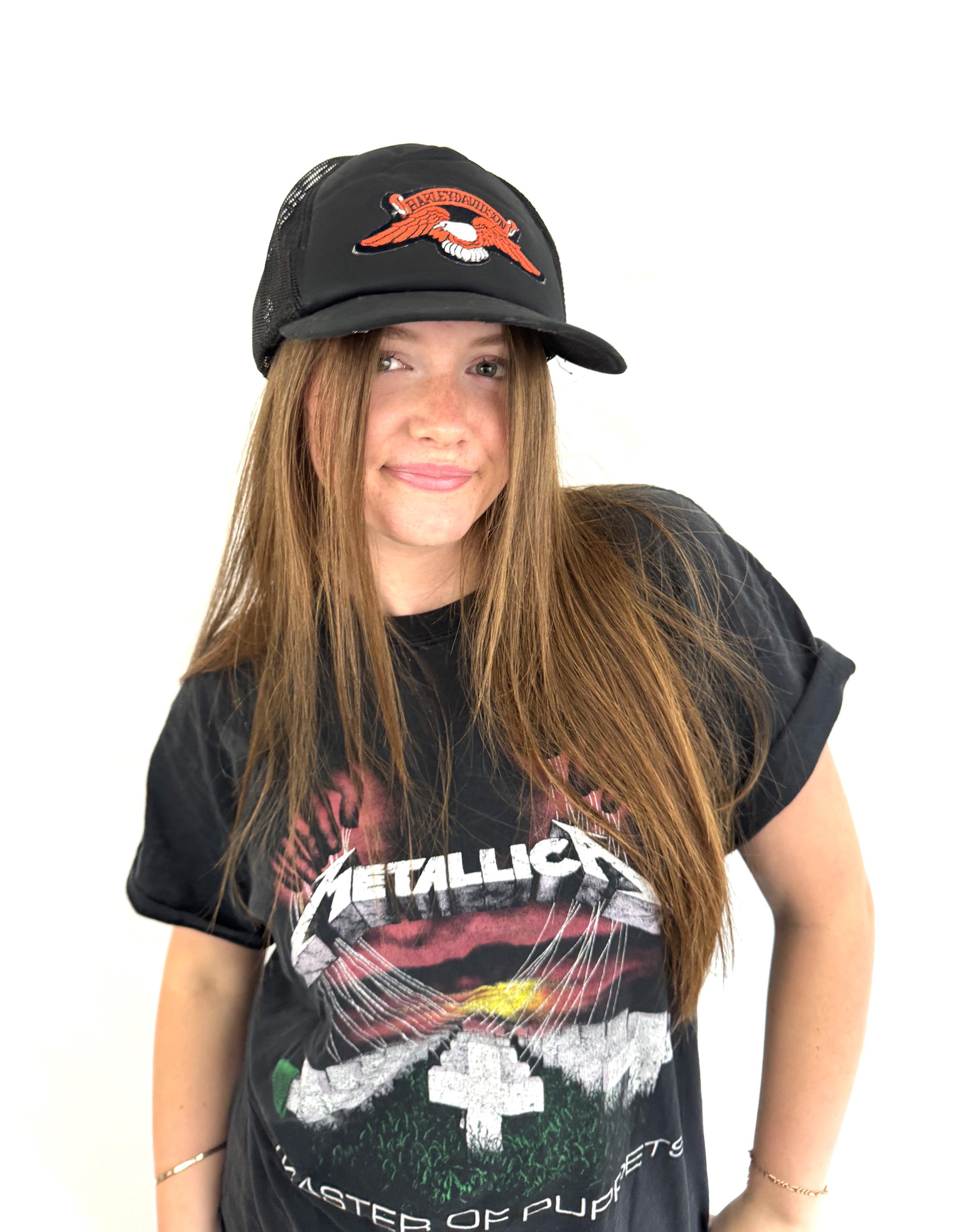 Vintage 1980s 80s Harley Davidson Patch Black Trucker Snapback Hat