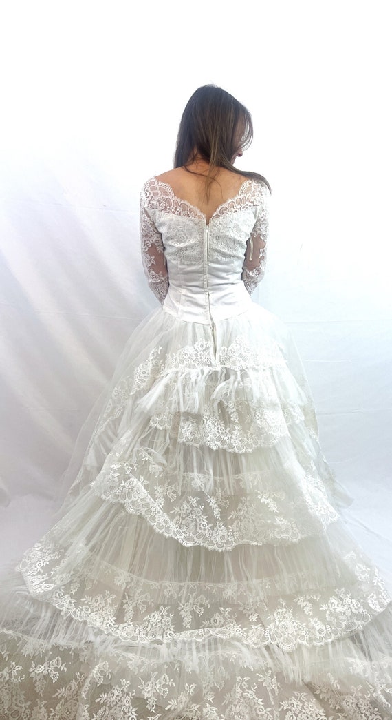 Gorgeous Vintage 1950s 50s Tulle Lace Wedding Dre… - image 4