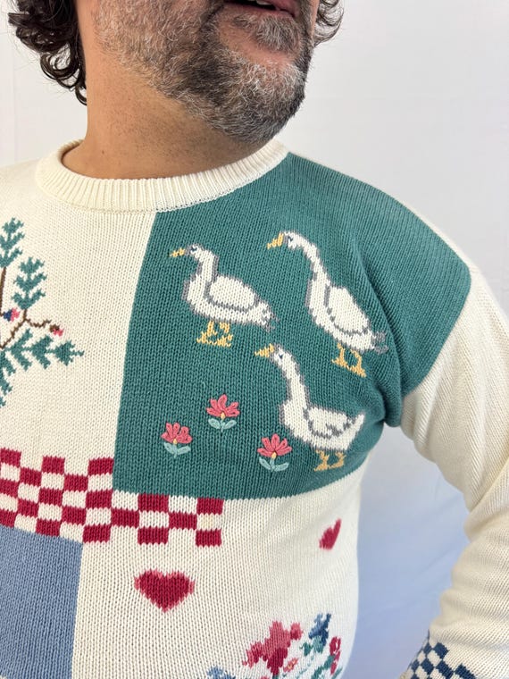 Vintage 1990 90s Eddie Bauer Cotton Country Goose Barn Sweater - Etsy