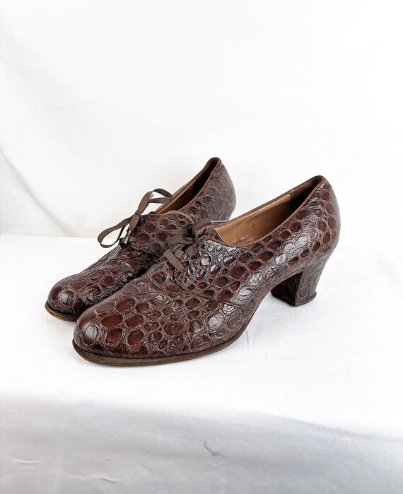 Maat 8 Scholls Vintage jaren 1940 40 Krokodil Reptiel Alligator Pumps Veterschoenen van Dr Schoenen damesschoenen Pumps 