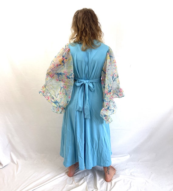 WOW Vintage 1970s 70s Blue Polyester Maxi Angel B… - image 5