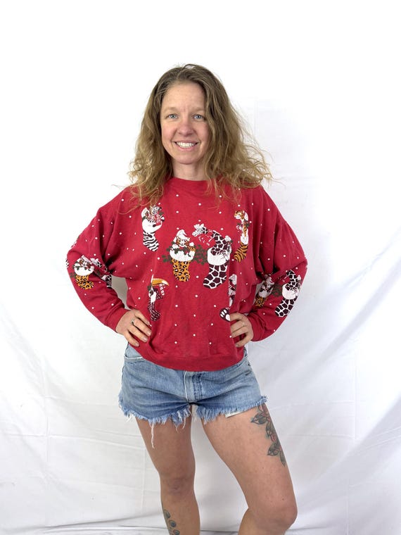 Vintage 80s 1980s Red Puffy Christmas Holiday Sweatshirt - Spumoni