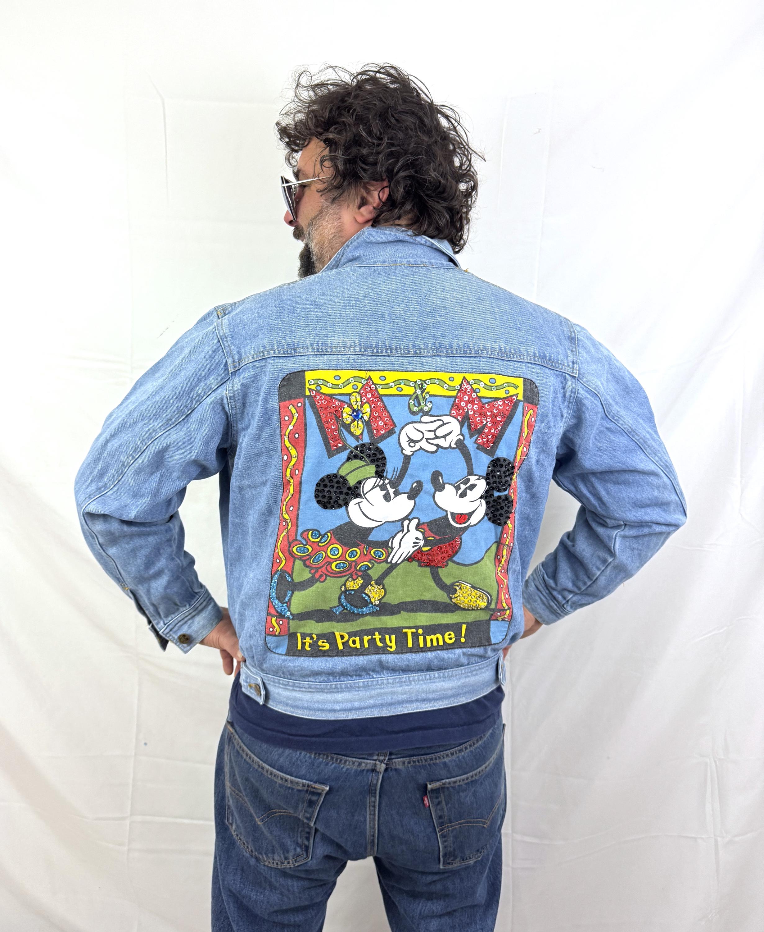 vintage ミッキー Rooftop Romance デニムジャケット　L Vintage Disney Parks Mickey Mouse Denim Sweater Jacket