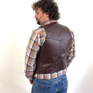 Vintage 1970s 80s Brown Leather Vest Size 38 Sears The Leather Shop image 6