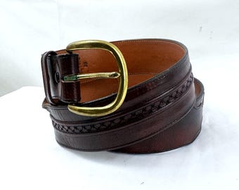 Cinturón vaquero estilo western de cuero marrón vintage - De Lucchese - Talla 38