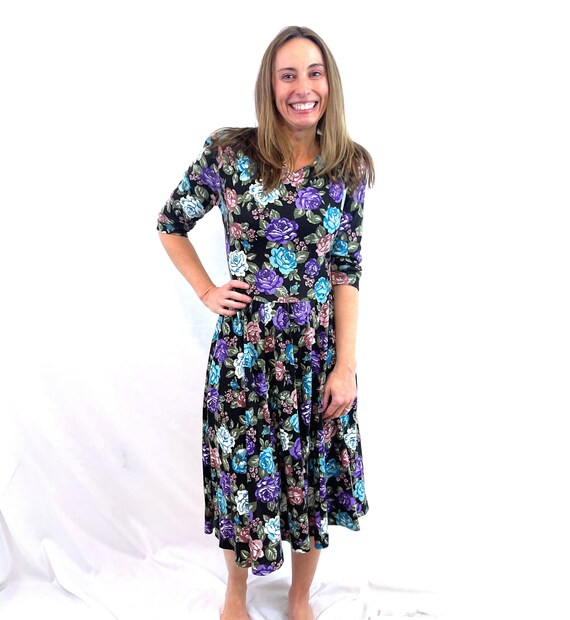 Vintage 1980s White Floral Print Maxi Dress