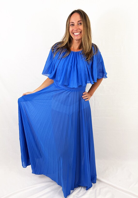 70s ruffled dress blue - Gem