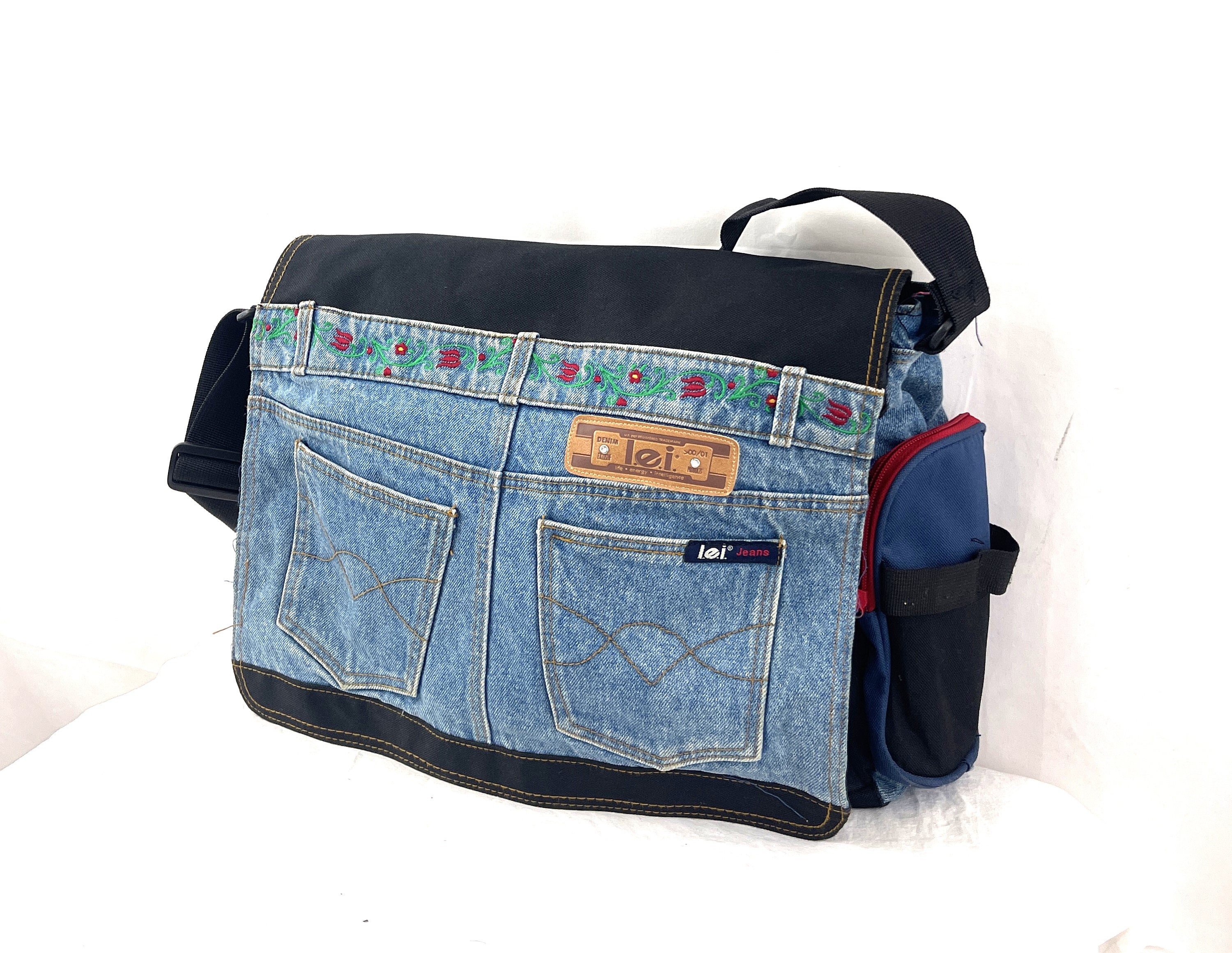 Vintage 90s 1990s L.E.I. Y2K LEI Large Denim Blue Jean Crossbody