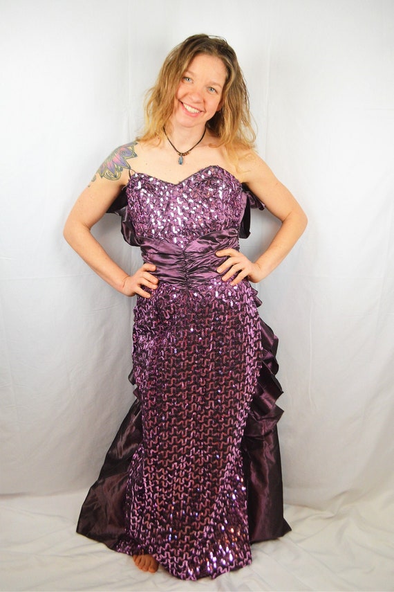 Vintage 80s 1980s Gunne Sax Purple Sequin Ruffle