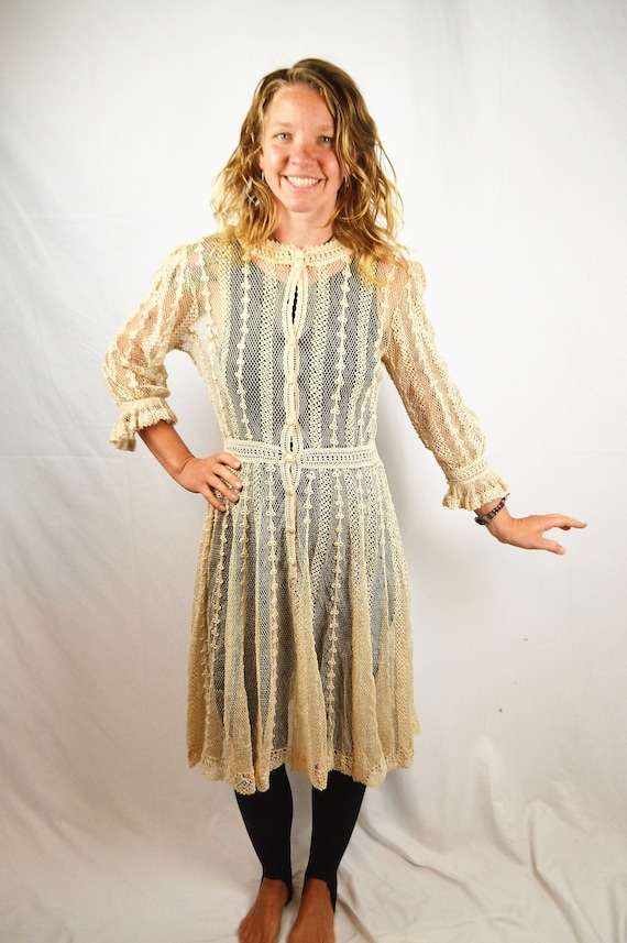 Amazing Vintage Crochet Sheer Lace Dress