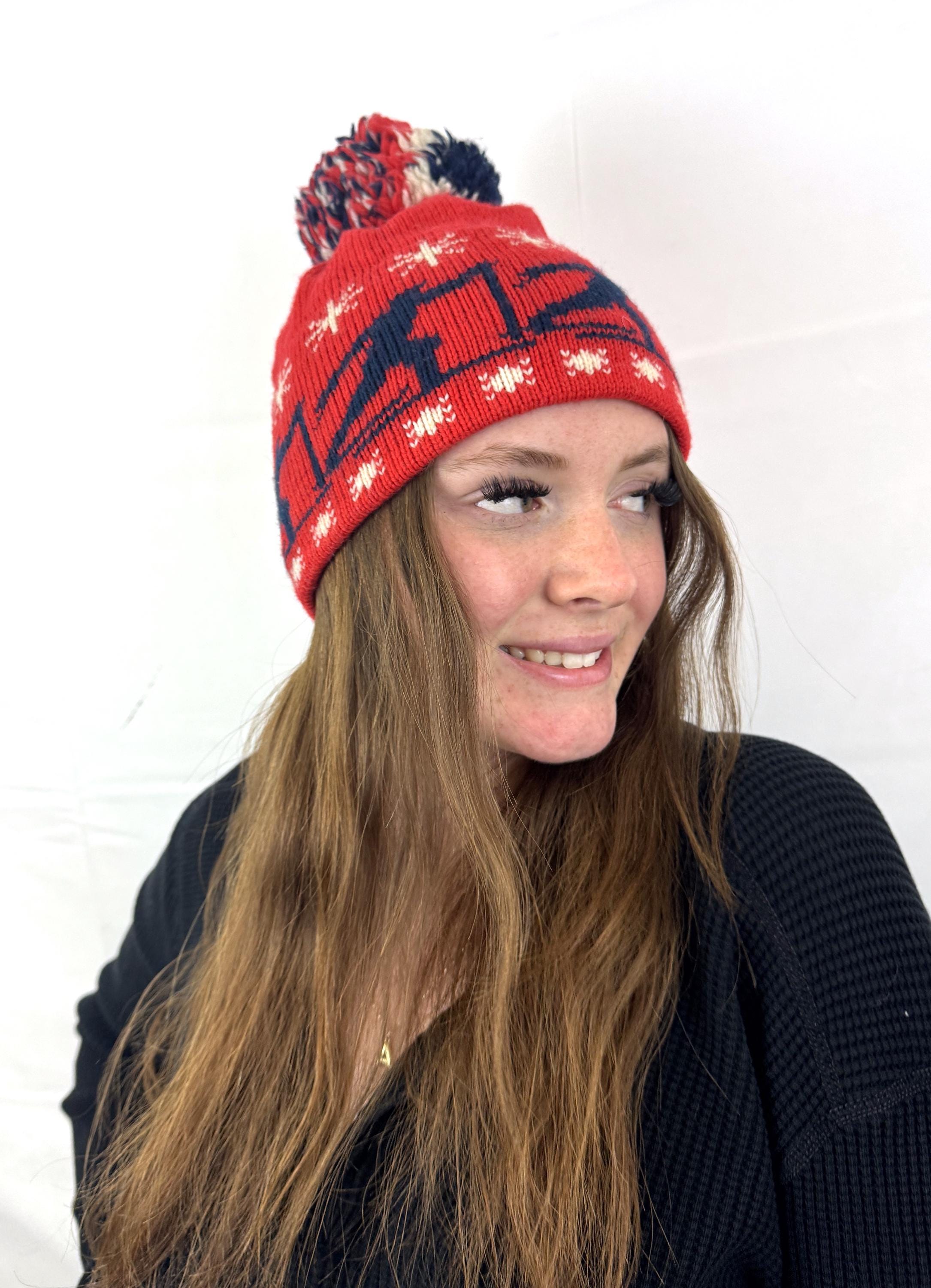 Vintage 70s 80s Avon brown retro mod pom beanie ski winter hat Vintage Wool Knit Ski Hat: Burgundy Patterned Winter Cap - Etsy main image 2