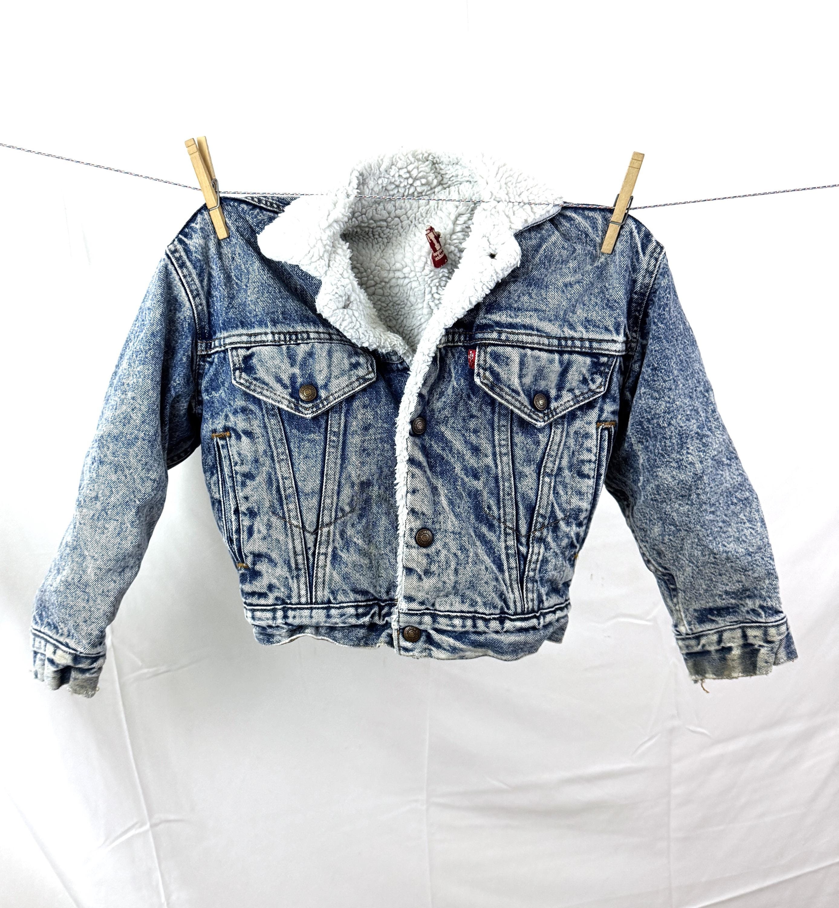 as''on ジャケット Vintage KIDS SIZE 1980s 80s Acid Wash Denim Shearling Jacket