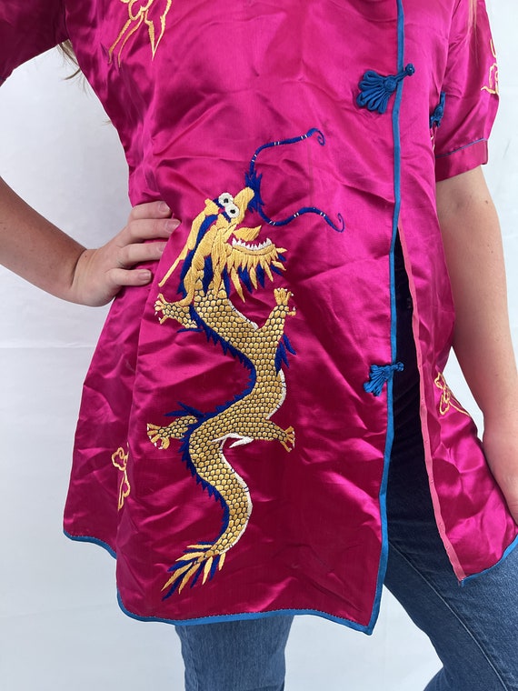 RARE Vintage Asian Eastern Embroidered Dragon Tun… - image 3