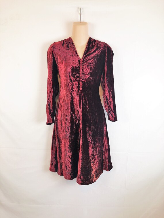 Vintage 1940s Maroon Red 40s Velvet Dress