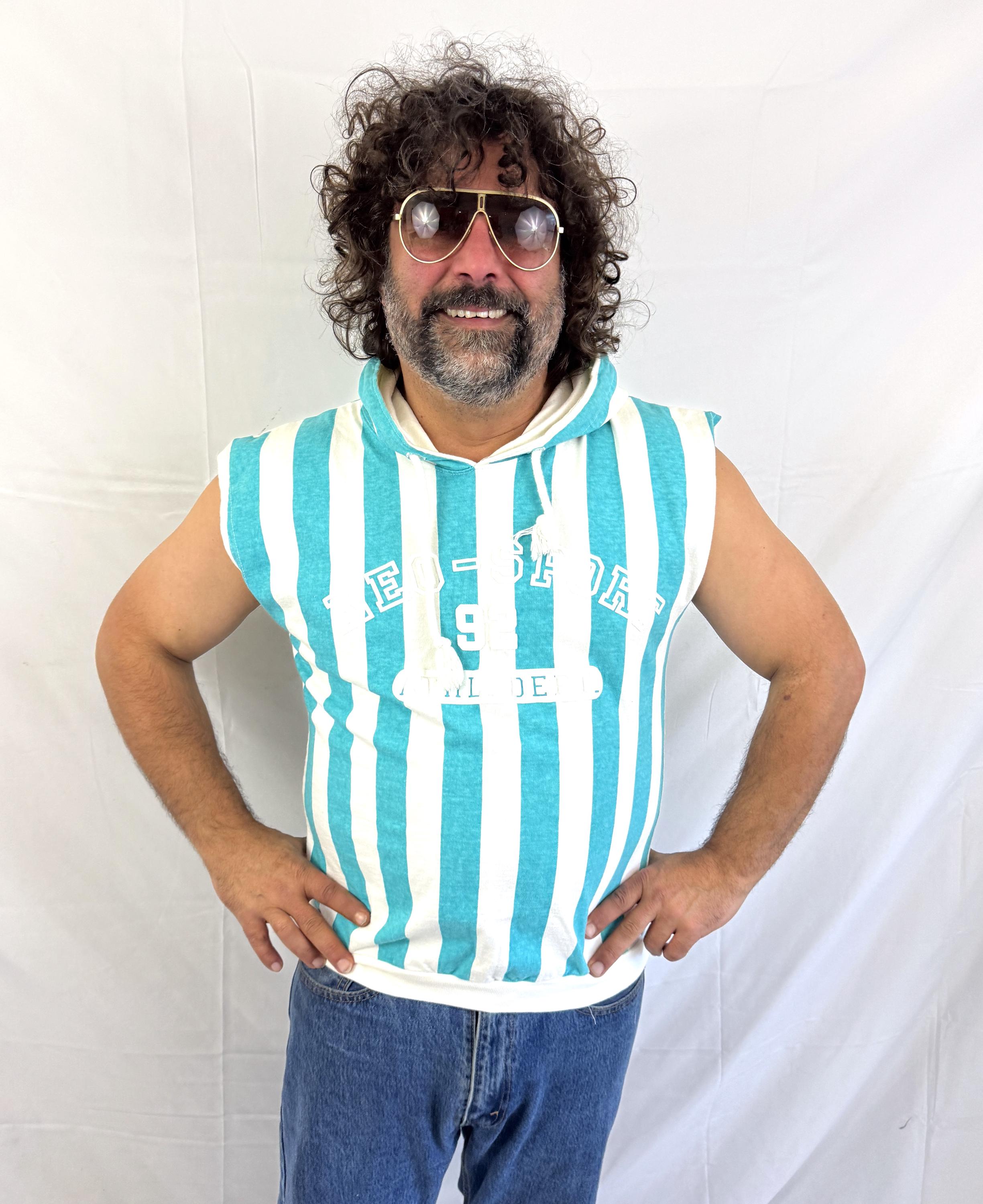 Vintage 80s 90s 1990s Hooded Striped Muscle Pullover - by Neo