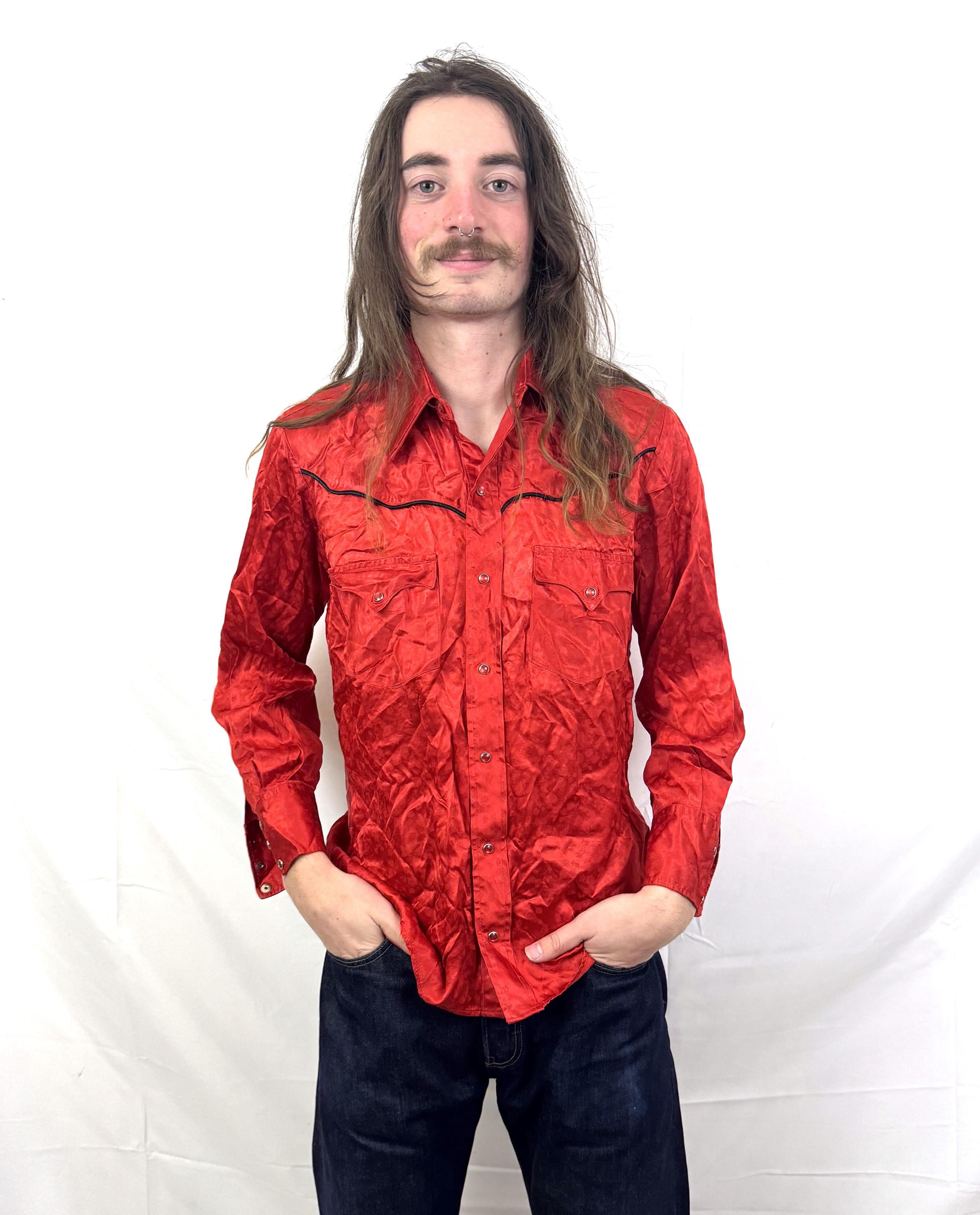 ▪️50‘s【KARMAN】 WESTERN SHIRT Vintage Red Satin Karman Western Pearl Snap Shirt - Etsy