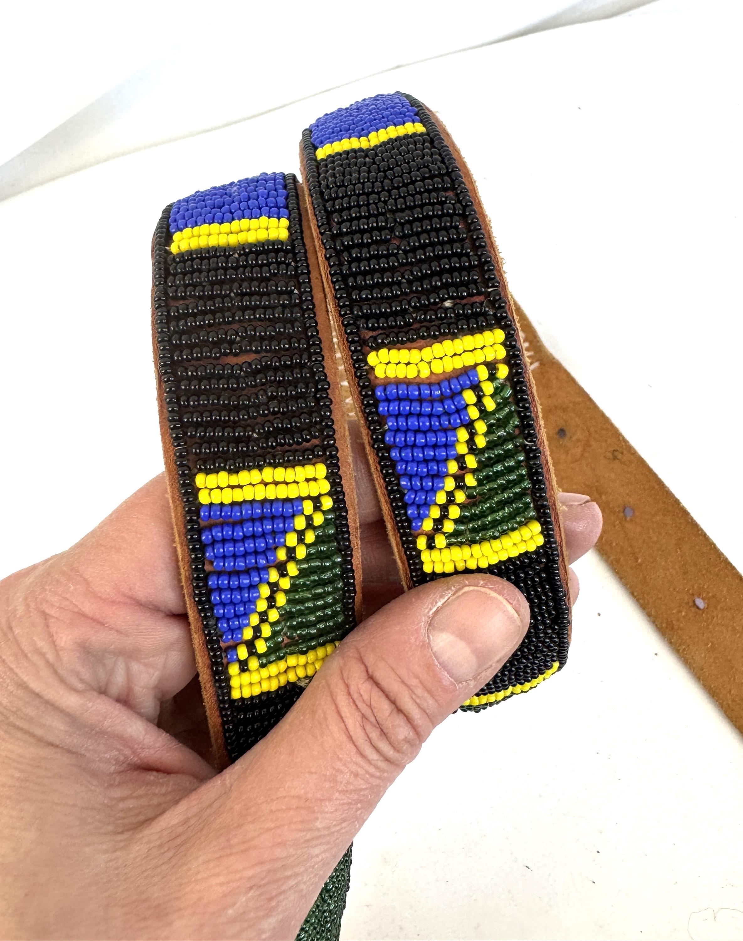 Vintage Leather Seed Bead Native American Southwest Belt - Etsy display picture 2