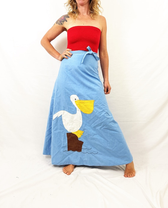 Vintage 1970s 70s Novelty Pelican Wrap Skirt - The
