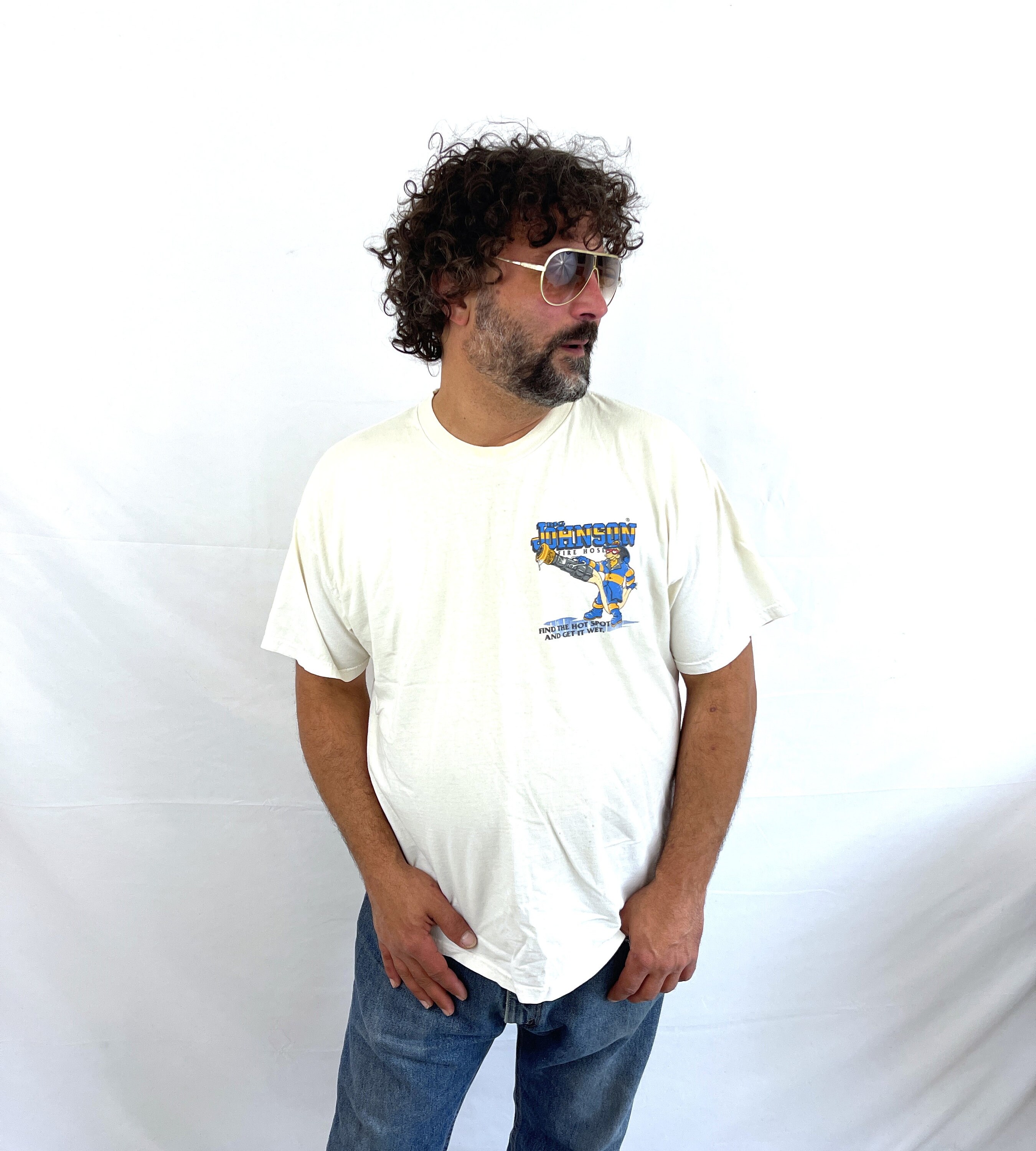 Vintage 90s 1990s Big Johnson Fire Hose Firefighter Tee Shirt