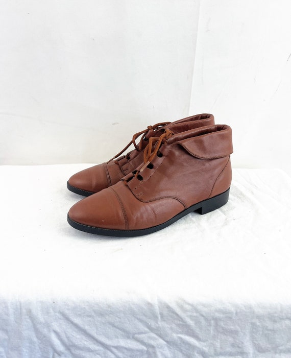 Vintage 80s 90s Prima Royale Brown Leather Lace Up