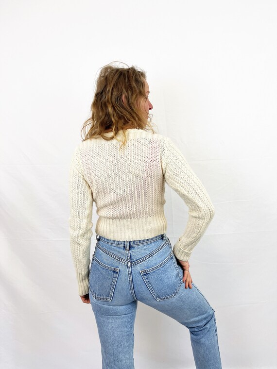 Vintage 1970s Super Cute Cropped Knit Sweater - B… - image 2