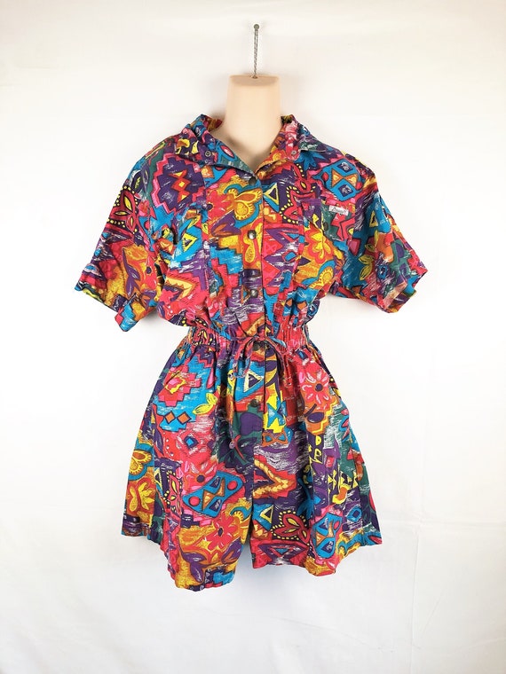 Vintage 80s 1980s Onesie Summer Rainbow WOW Romper