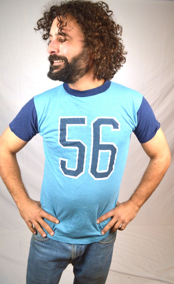 Vintage Vtg Blue "56" Ringer Tee Shirt Tshirt