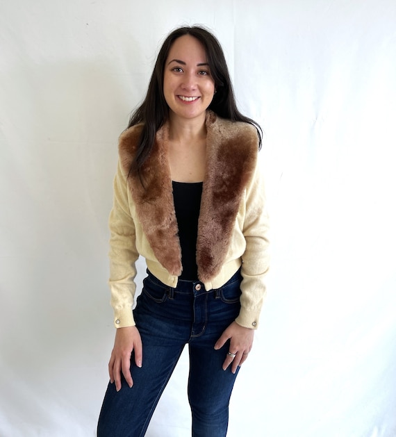 Vintage 1960s 50s Sheepskin Shearling Fur Trimmed 