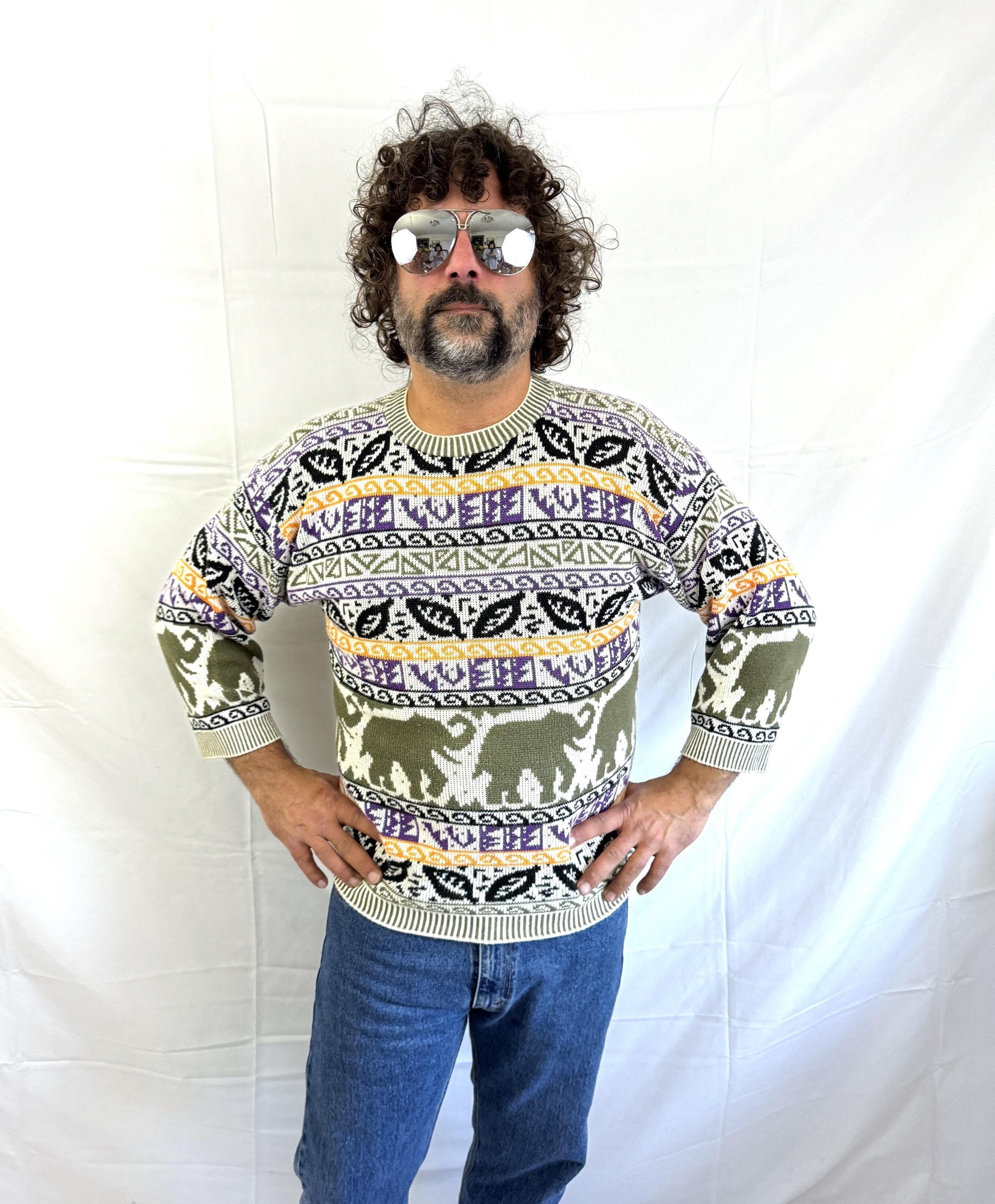 Vintage 1980s 80s 90s Knit Elephant Sweater - Babette and Partners